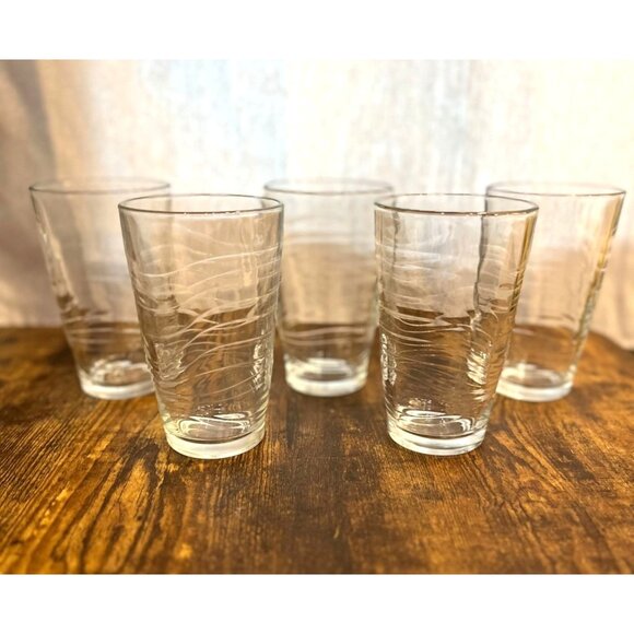 Set Of 5 Libbey Orbita Glasses Wave Pattern 16 Oz Each - Picture 1 of 8